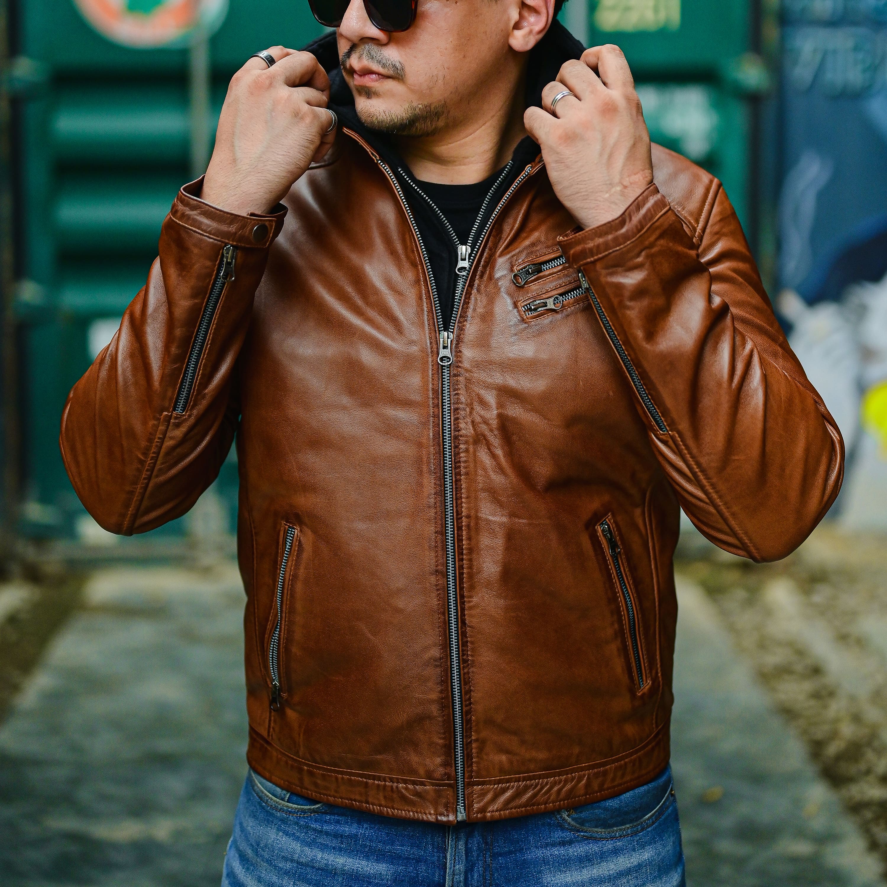 Mens Brown Casual Hooded Vintage Leather Jacket with Removable Hood